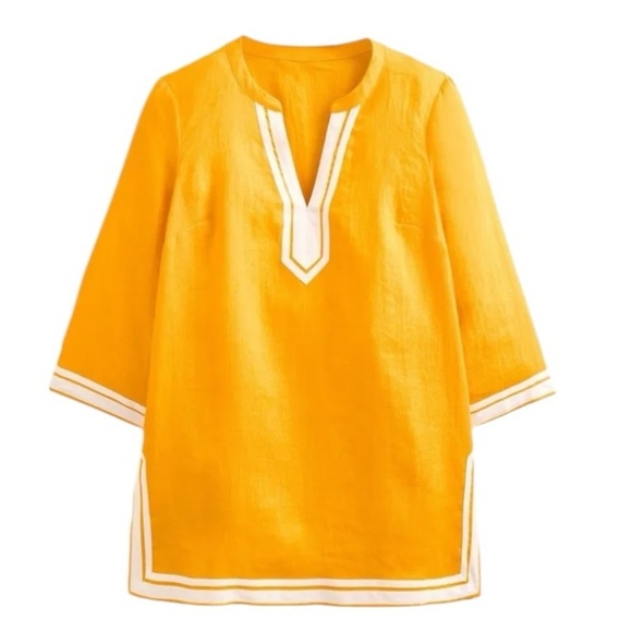 Boden Neck Detail Tunic Top Yellow Size 6 NWT - Picture 5 of 13